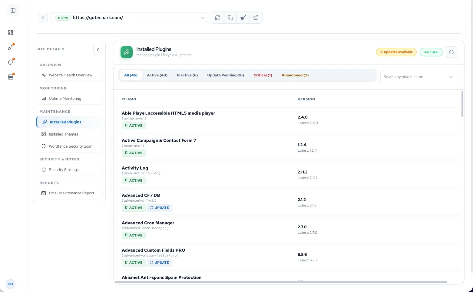 SiteWon website management tools dashboard preview